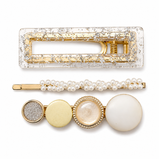 White Pearl Hair Clip Trio