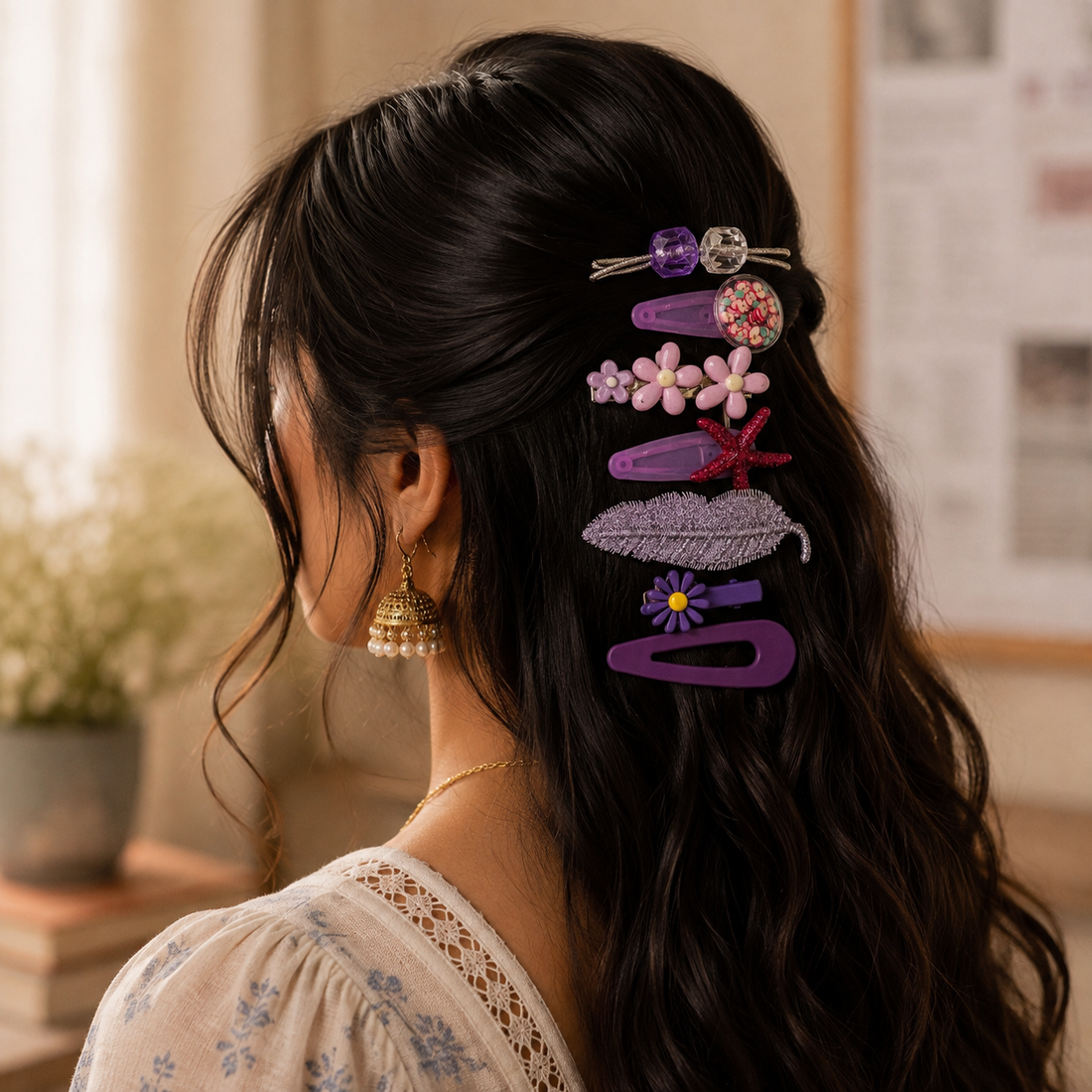 Purple Daisy Hairclips Set