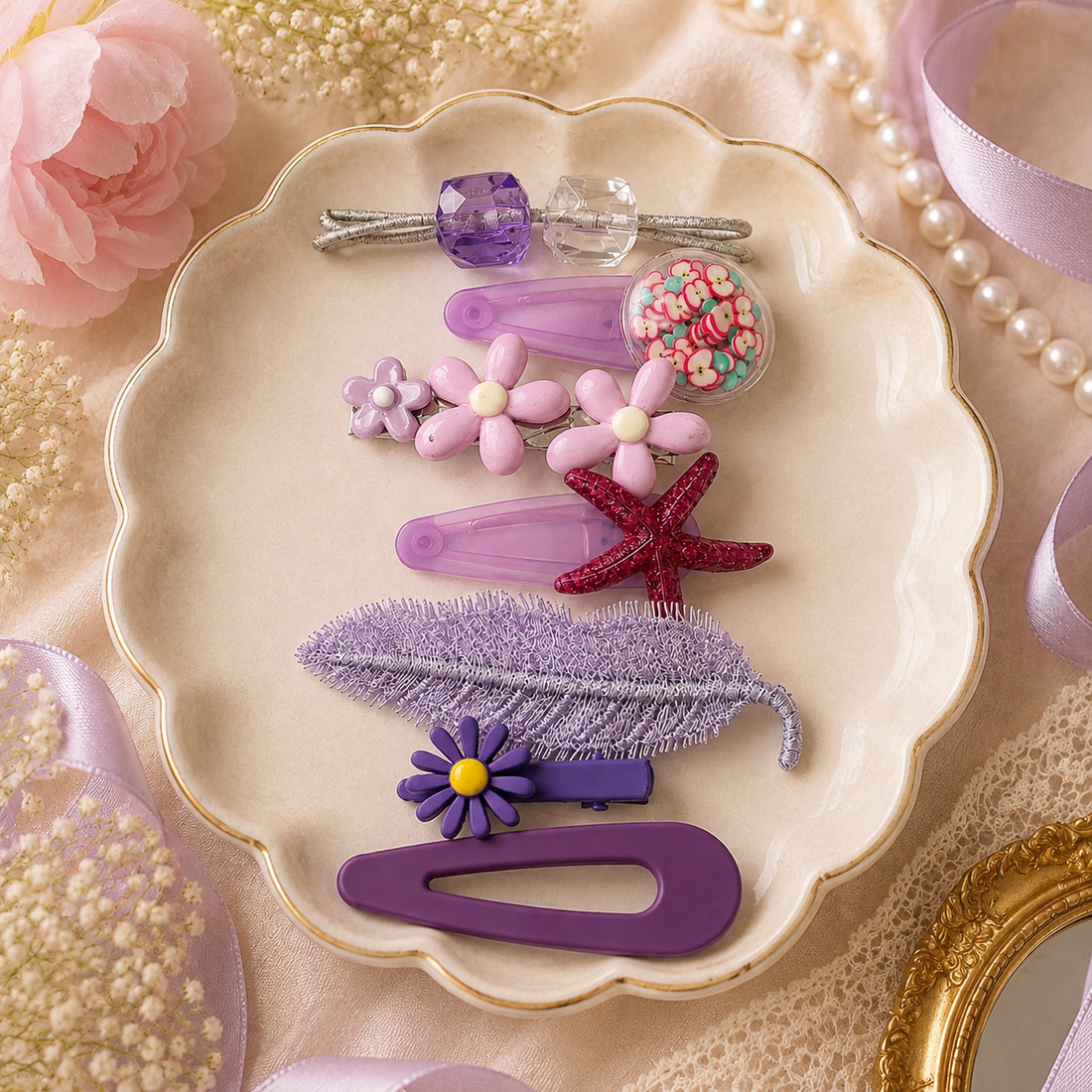 Purple Daisy Hairclips Set