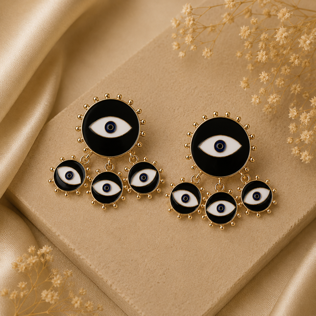Midnight Black Evil Eye Chandelier Earrings