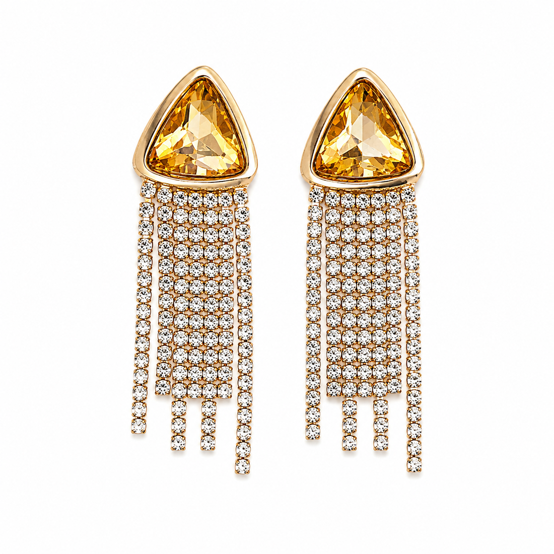 Golden Tassels Rhinestone Earrings