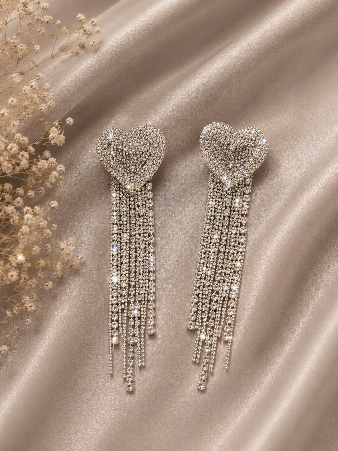 Valen Crystal Heart Tassel Earrings