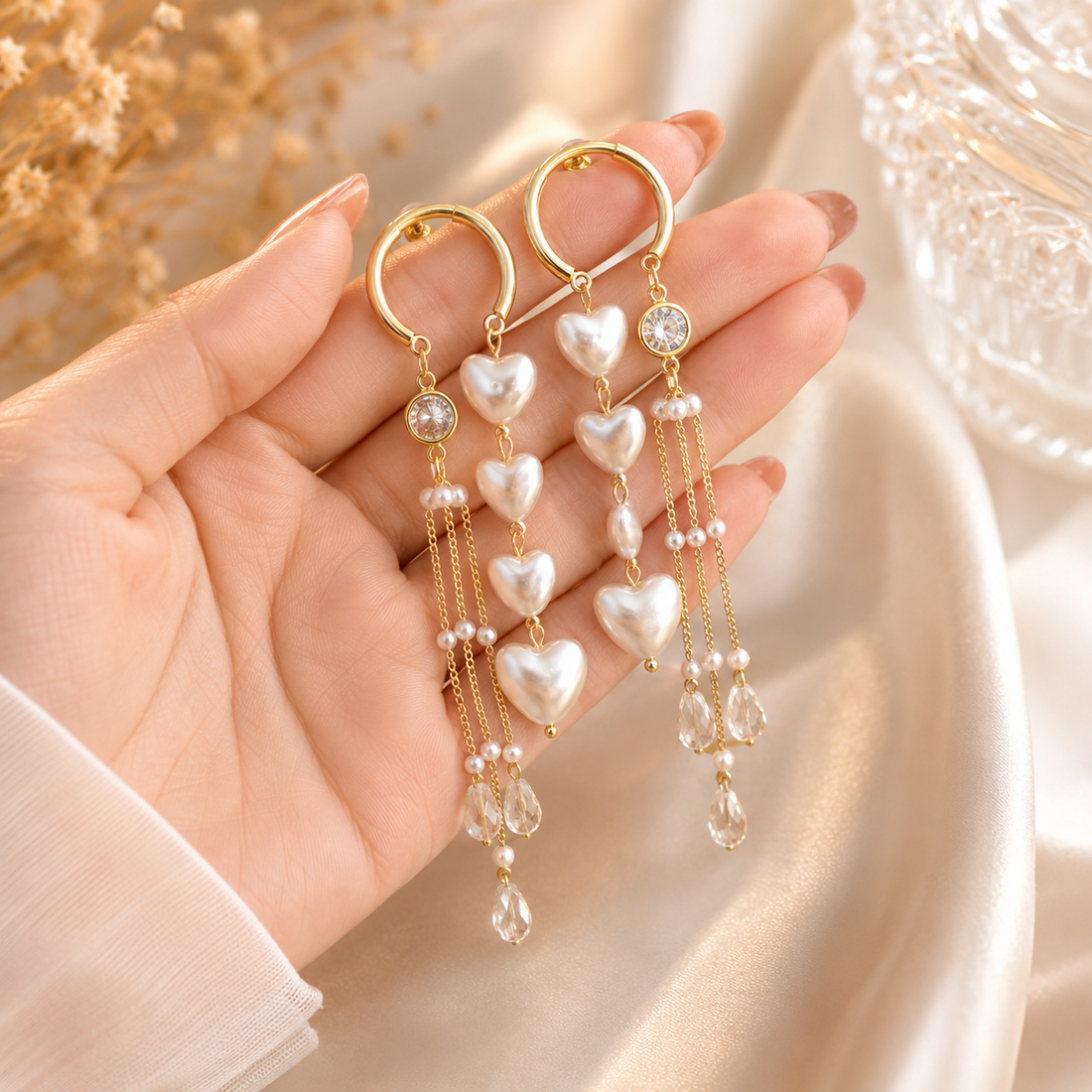 Golden Pearl Cascade Earrings