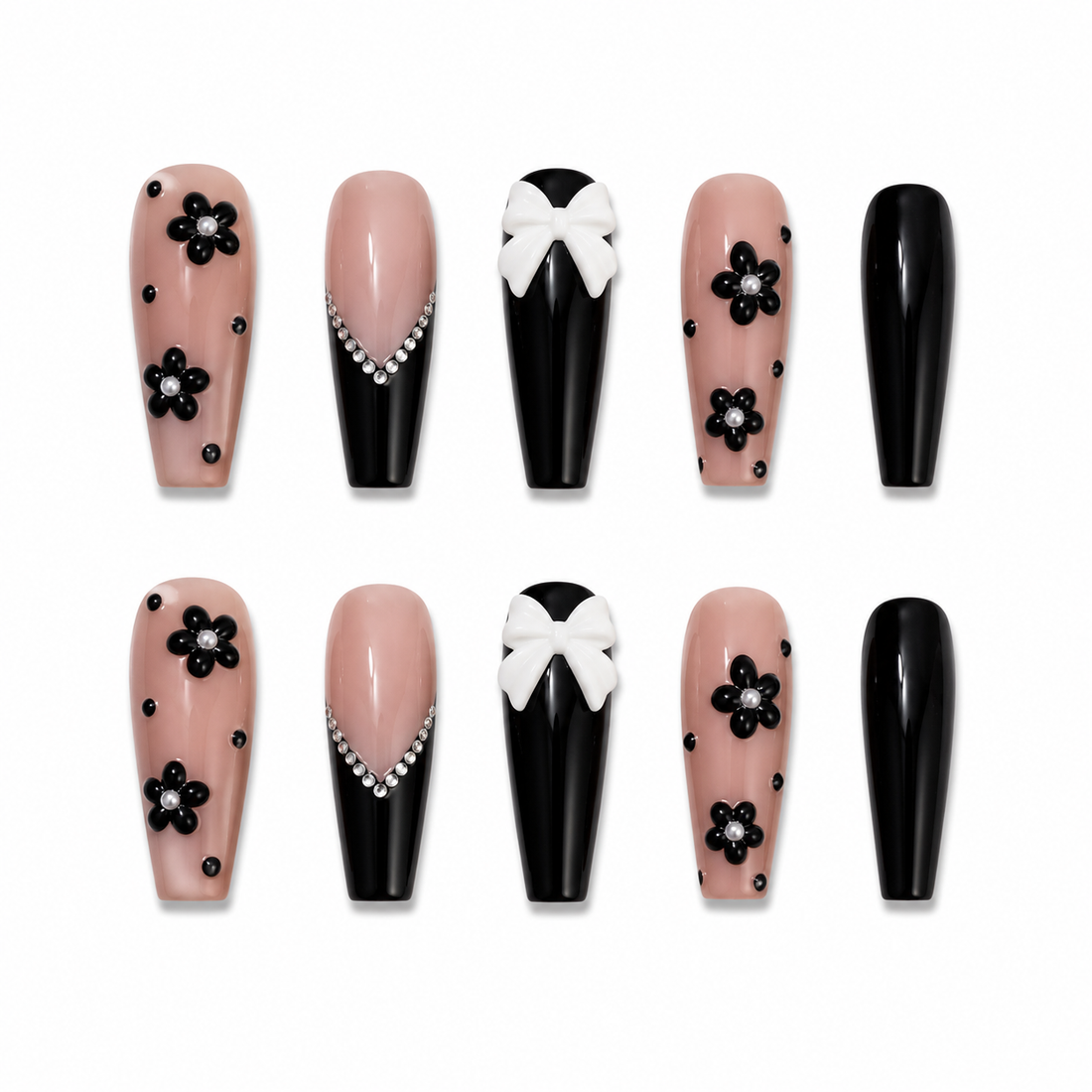 Black Floral Bow Press-on Nails