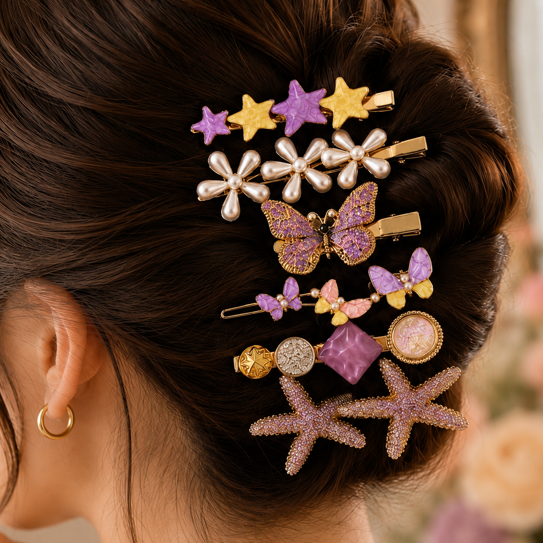 Gold Embellished Hair Clips Set