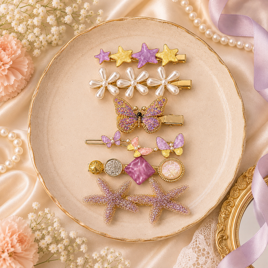 Gold Embellished Hair Clips Set
