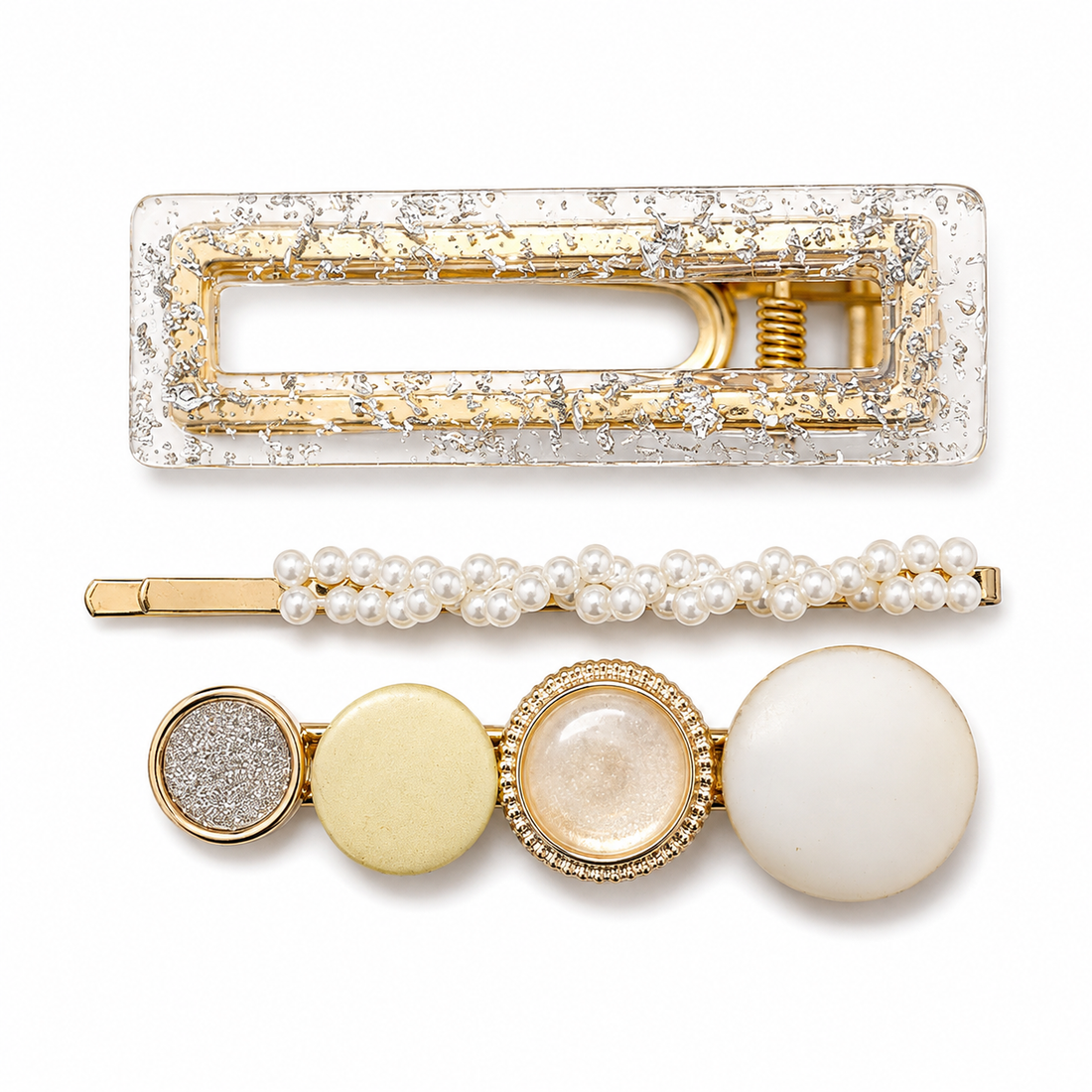 White Pearl Hair Clip Trio