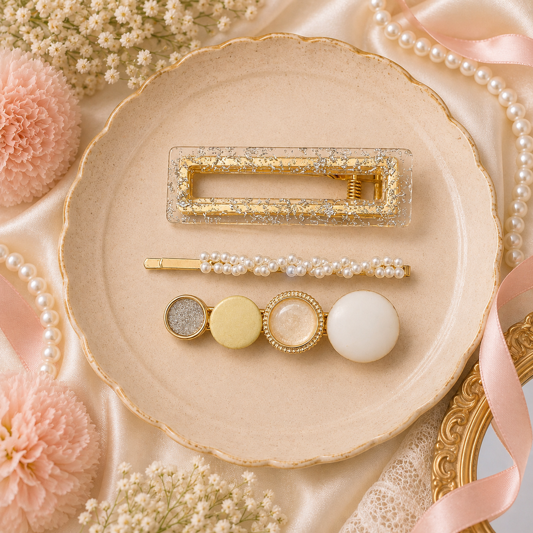 White Pearl Hair Clip Trio