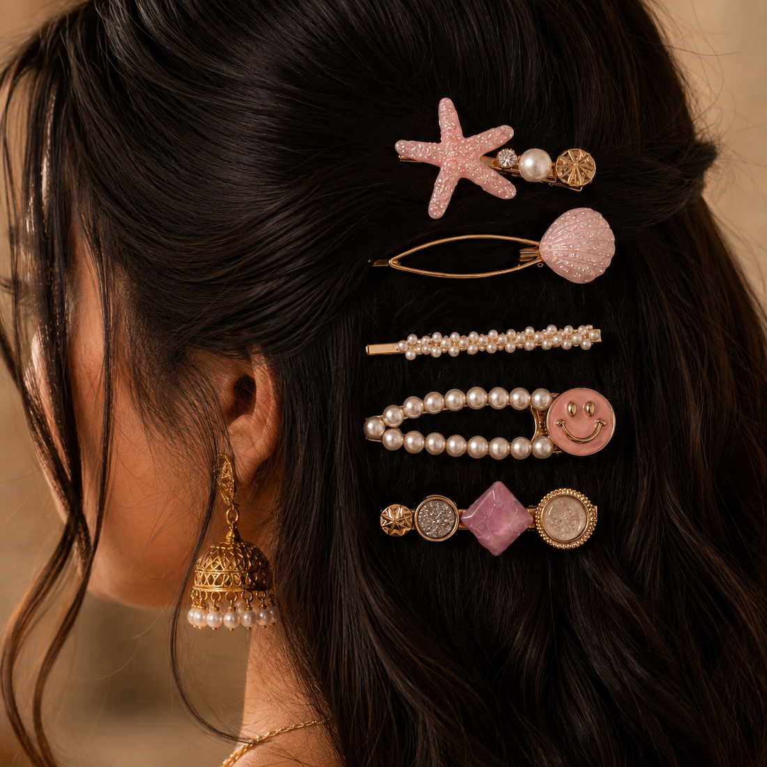 Pink Starfish & Pearl Hair Accessory Set