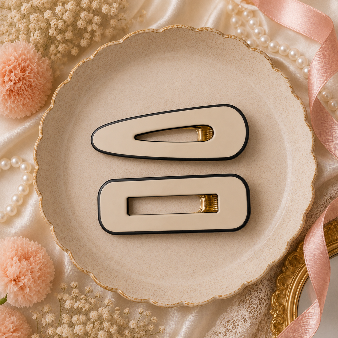 Monochrome Hairclips set - Beige