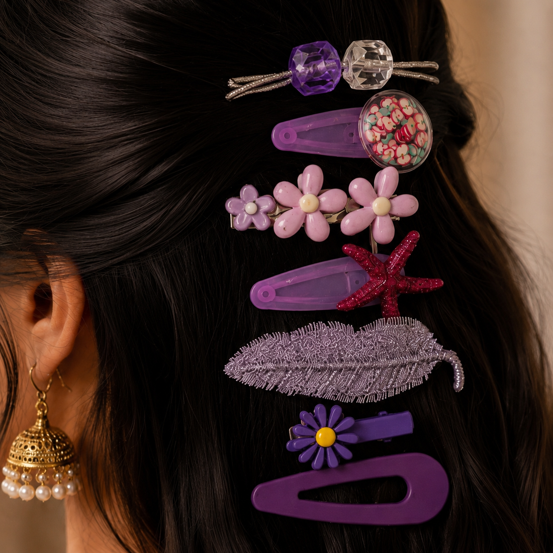 Purple Daisy Hairclips Set