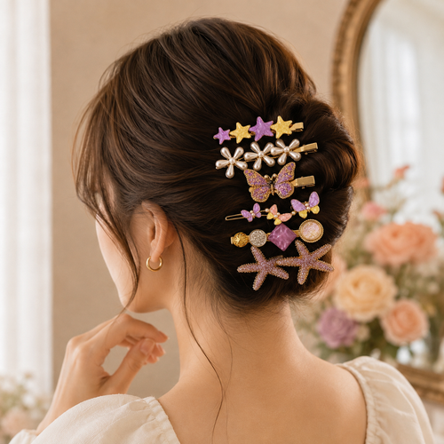 Purple Velvet Hairclips Set