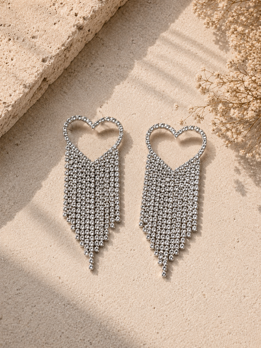 Crystal Heart Fringe Earrings
