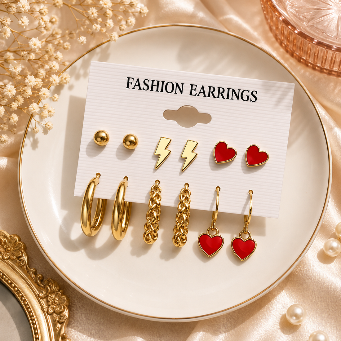Valentine love heart studs and huddies set