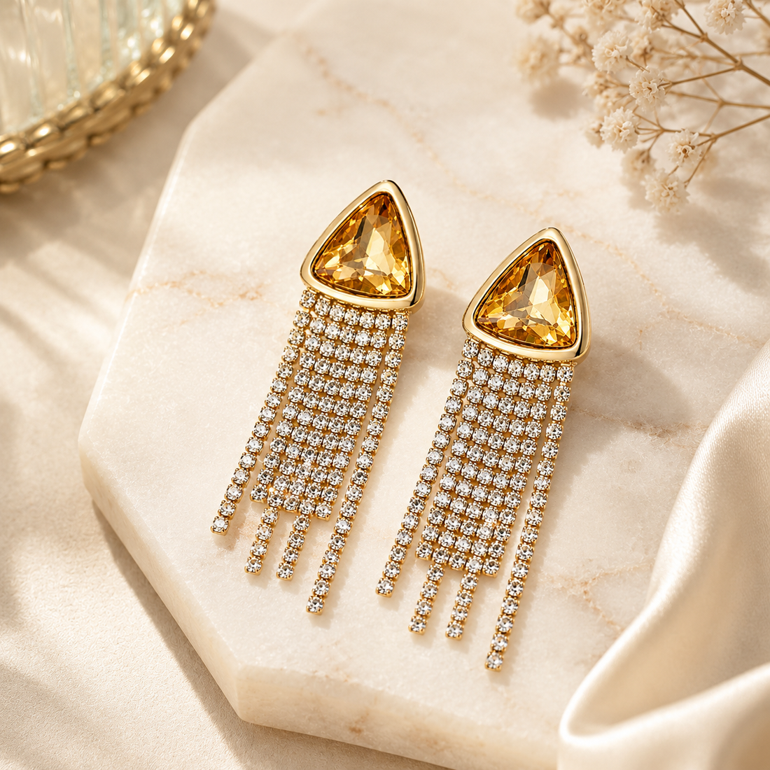 Golden Tassels Rhinestone Earrings