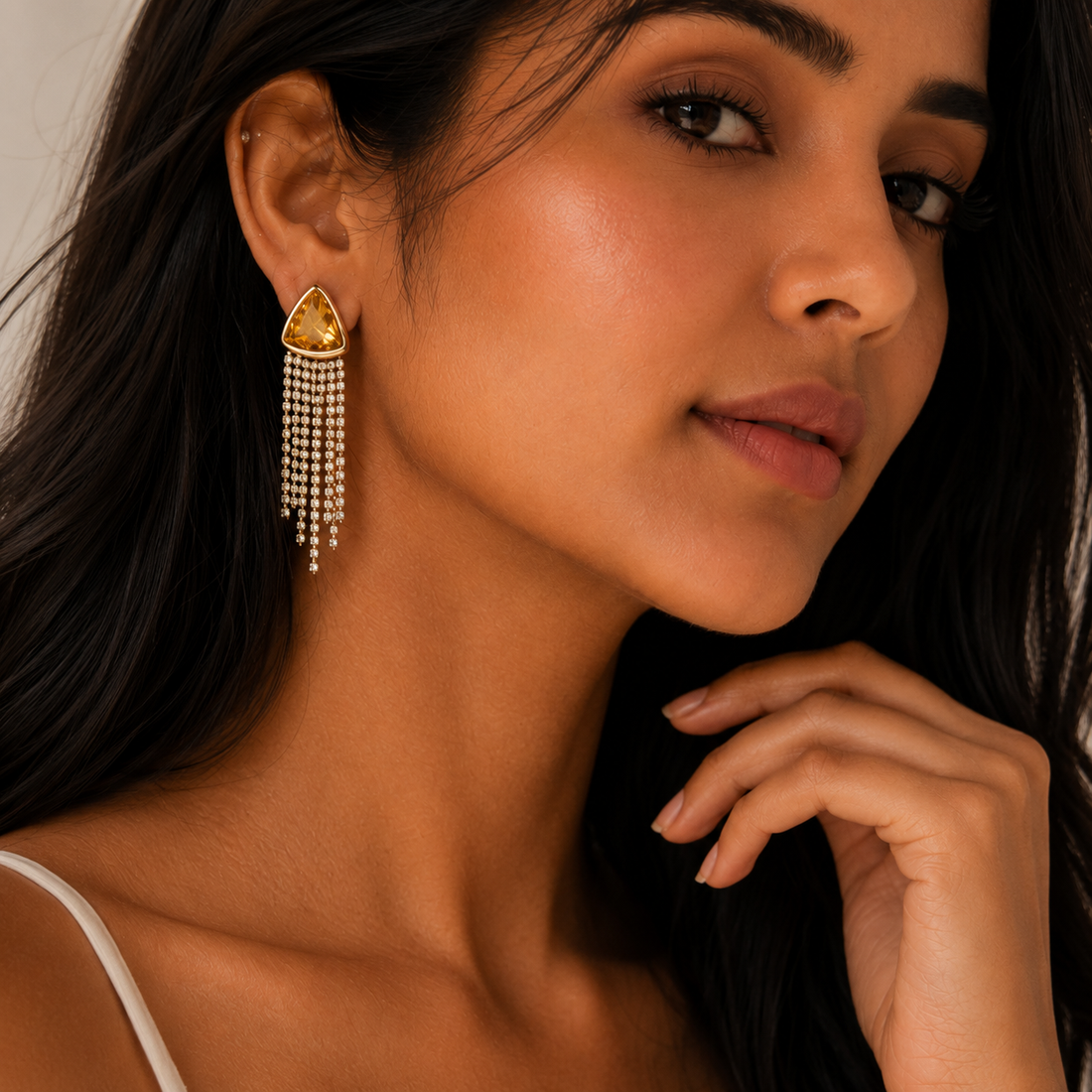 Golden Tassels Rhinestone Earrings