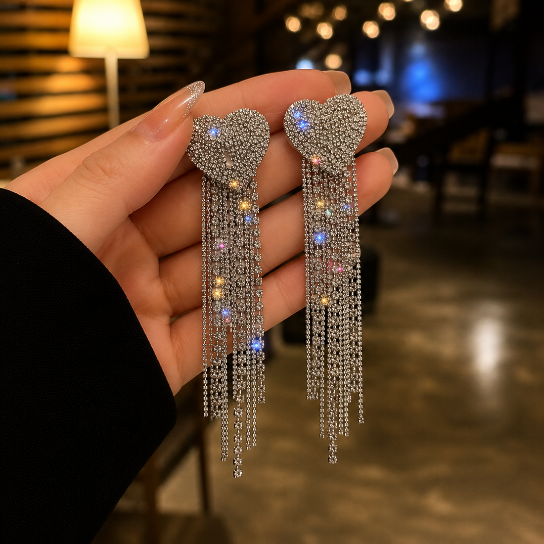 Valen Crystal Heart Tassel Earrings