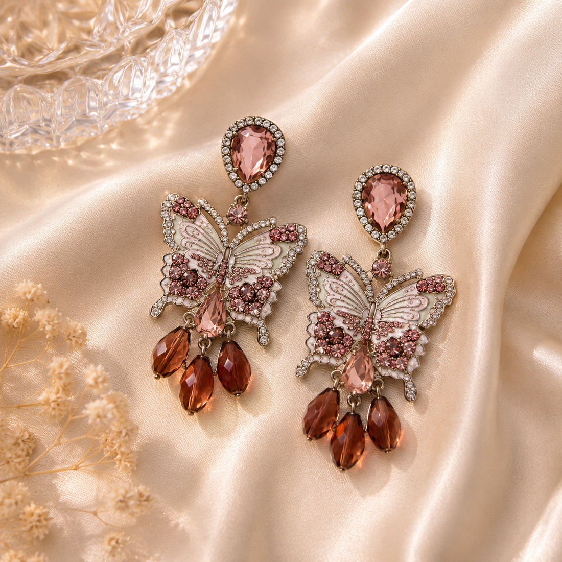 Rose Blush Butterfly Crystal Earrings