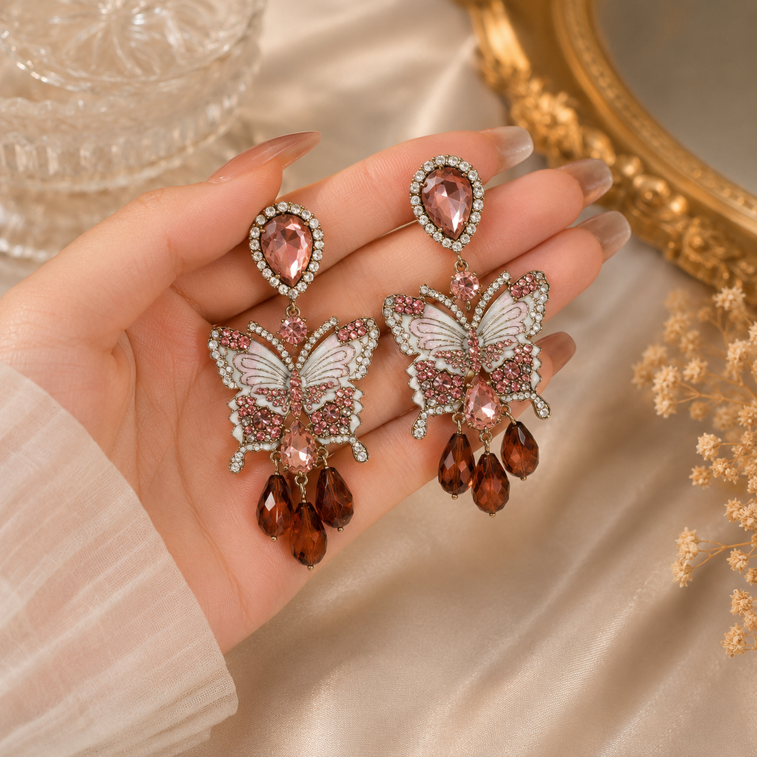 Rose Blush Butterfly Crystal Earrings
